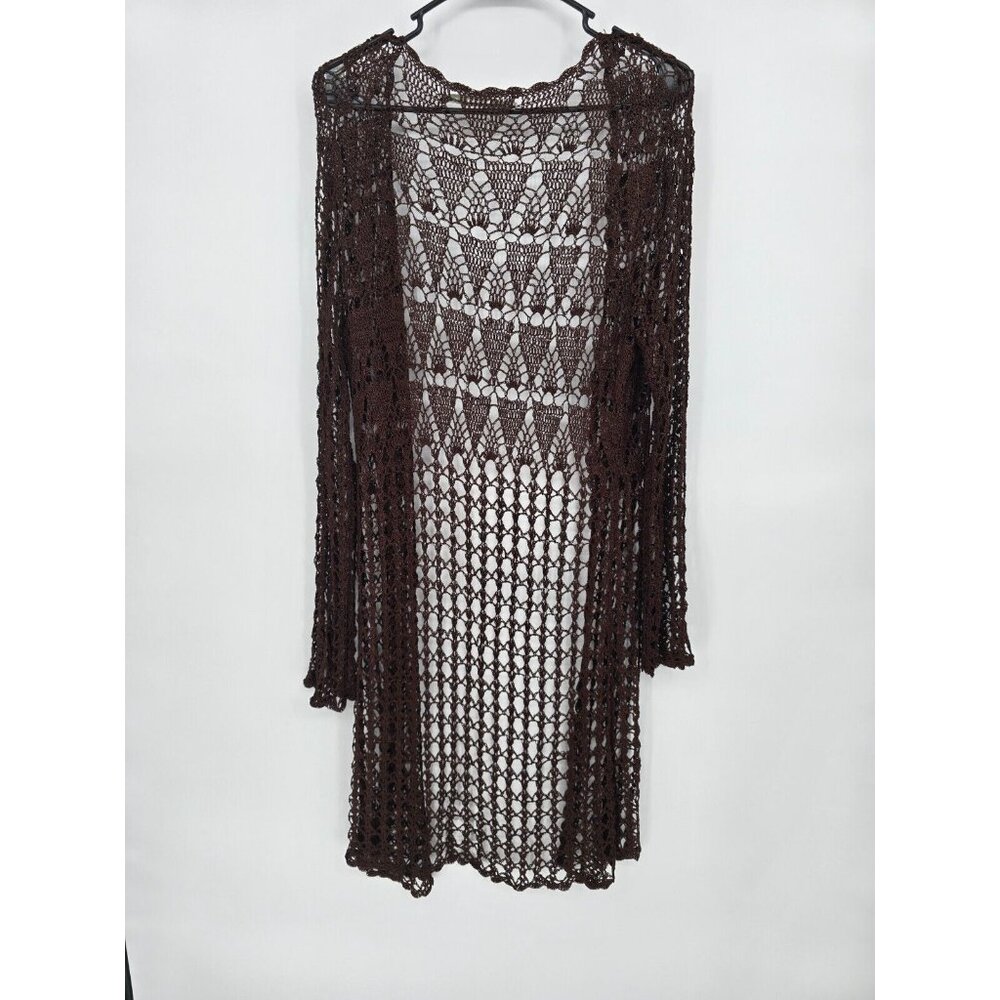Vintage BETTE PAIGE Small Womens Top Brown Fully Crochet Longline Boho Hippie - Picture 4 of 4